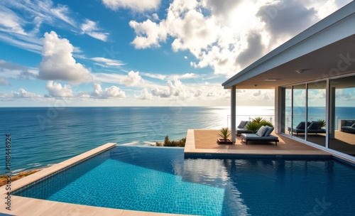 A modern swimming pool villa overlooking the ocean ocean front property ocean property house home beach real estate