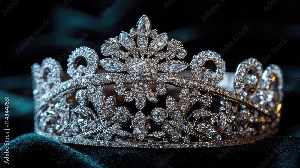 Elegant Diamond Crown with Intricate Floral Design and Shine