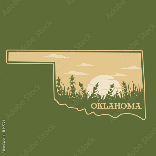 Oklahoma Prairie Sunset with Grassland Silhouette Design