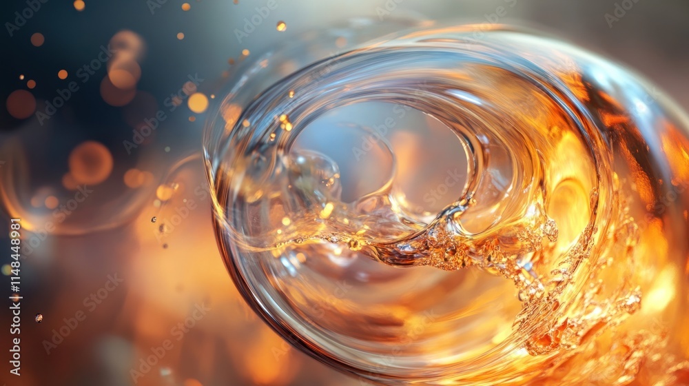 Fototapeta premium Amber Liquid Swirling in Glass: A Symphony of Color and Motion