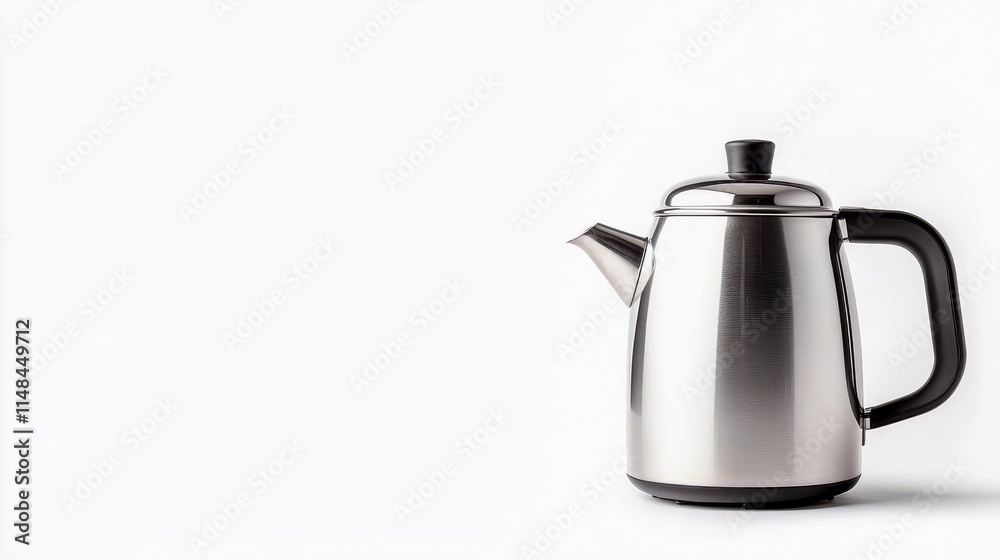 Fototapeta premium a stainless steel tea kettle, kitchen appliance, modern design, shiny finish, isolated on white background