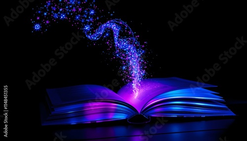 Magical Book with Sparkling, Vivid Purple and Blue Light