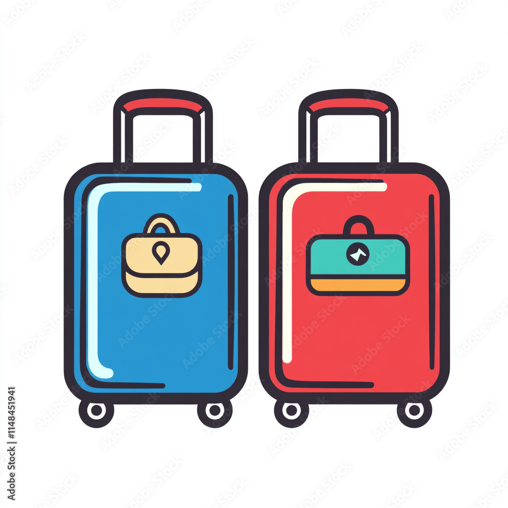 Icon of two suitcases with a red and blue color on a solid background. Icon of two suitcases with a red and blue color on a solid background.
