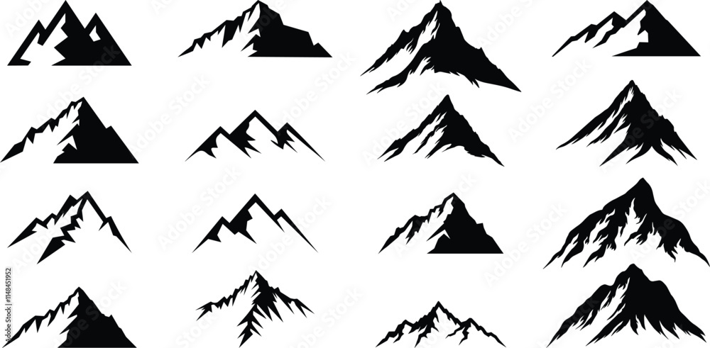 Naklejka premium Minimalist Solid Black Mountain Silhouette with Clean, Sharp Edges