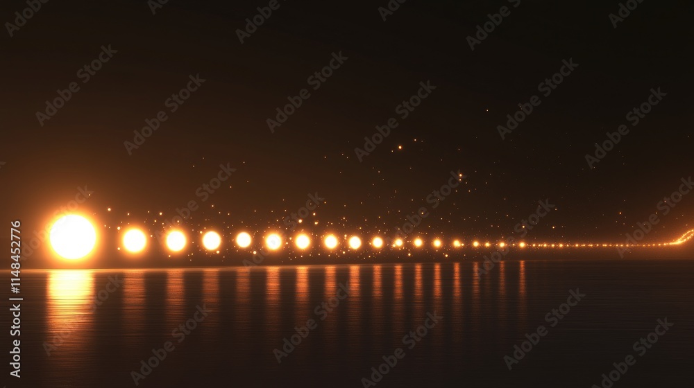 Glowing Celestial Orbs in a Cosmic Landscape with Reflective Surface Glowing Celestial Orbs in a Cosmic Landscape with Reflective Surface
