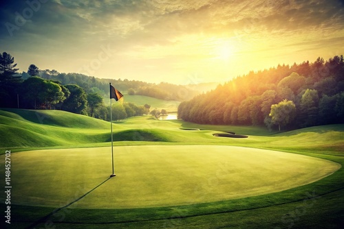 Wallpaper Mural Vintage Golf Putting Green Hilltop -  Isolated Background, Retro Golf Course, Lush Green, Flag,  Classic Golf Scene Torontodigital.ca