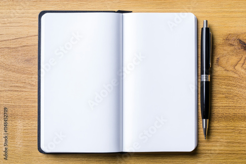 New Beginnings, an open notebook awaits inspiration, a pen poised to craft untold stories, inviting creativity and fresh ideas.