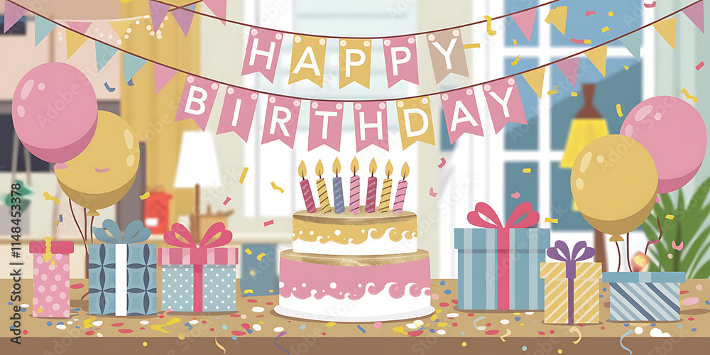 Fototapeta premium A festive illustration of a joyful celebration for a birthday