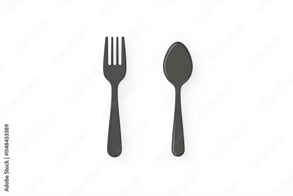 Minimalistic image of a black fork and spoon placed on a clean white background. Ideal for culinary designs, minimalist themes, or table setting concepts. Minimalistic image of a black fork and spoon placed on a clean white background. Ideal for culinary designs, minimalist themes, or table setting concepts.