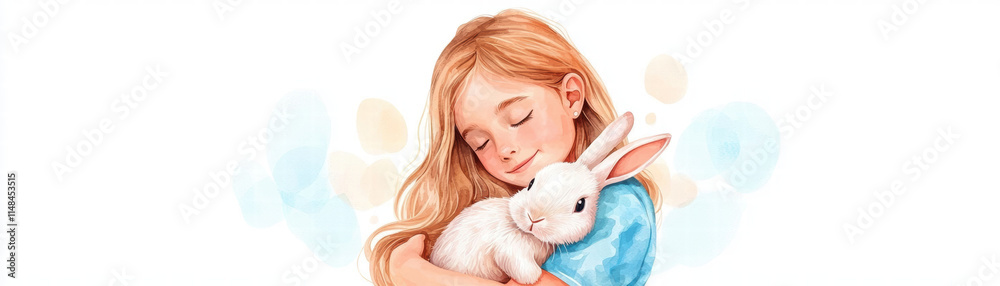 girl hugging her soft and delicate bunny, radiating warmth and affection. gentle expression on her face captures moment of pure joy and love for her pet girl hugging her soft and delicate bunny, radiating warmth and affection. gentle expression on her face captures moment of pure joy and love for her pet