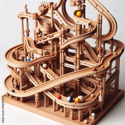 Wooden Marble Run Set A complex marble run system with wooden tr