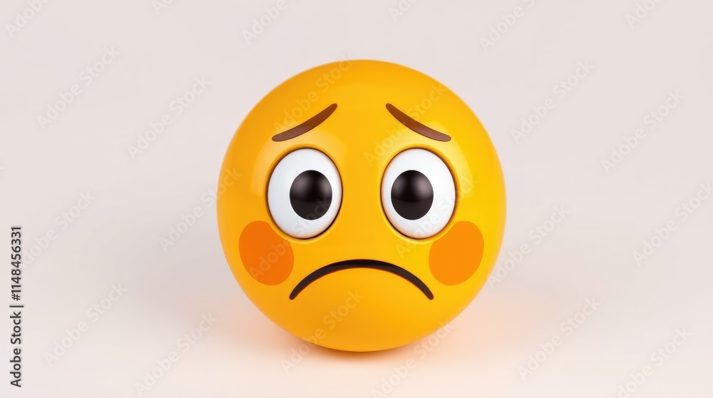 A bright yellow emoji with a sad expression displays feelings of sadness, anxiety, worry, disappointment, and embarrassment against a neutral background A bright yellow emoji with a sad expression displays feelings of sadness, anxiety, worry, disappointment, and embarrassment against a neutral background