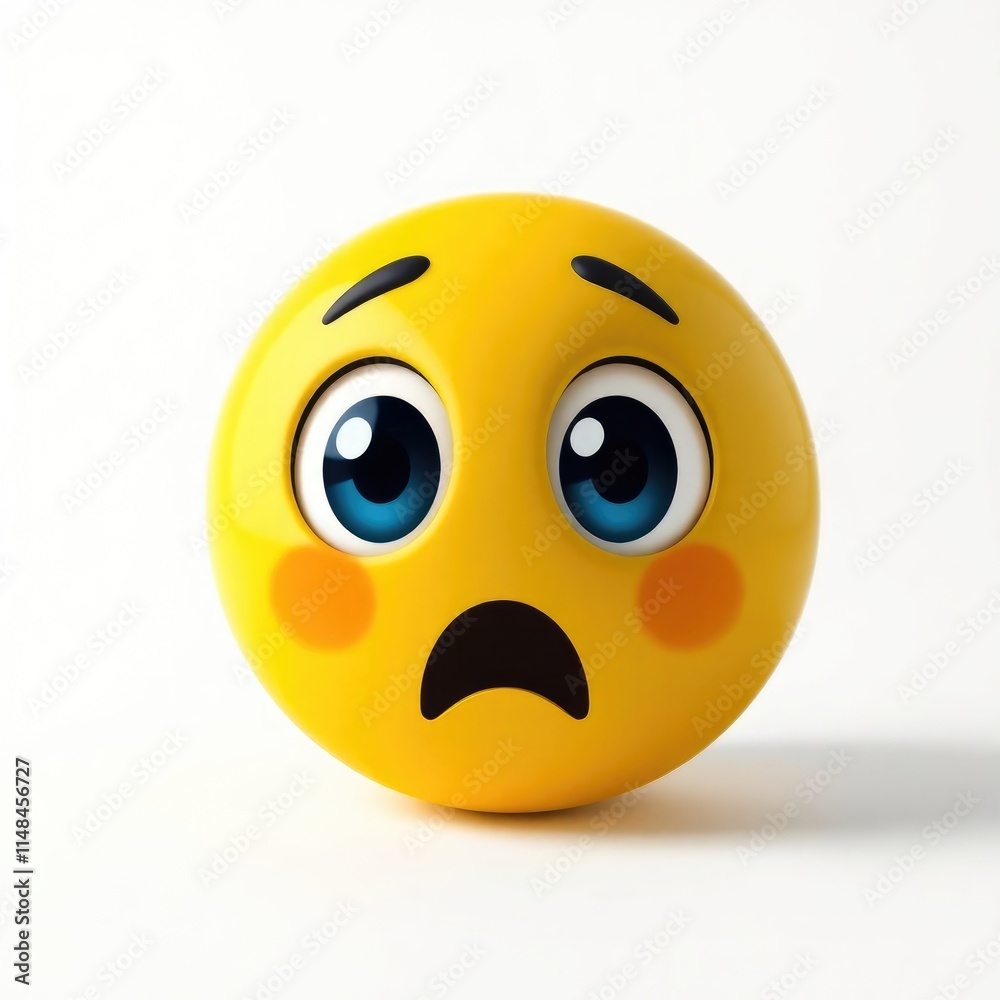 A sad emoji with large, expressive eyes and rosy cheeks conveys deep feelings of sadness, anxiety, and disappointment in a bright yellow hue against a simple backdrop A sad emoji with large, expressive eyes and rosy cheeks conveys deep feelings of sadness, anxiety, and disappointment in a bright yellow hue against a simple backdrop