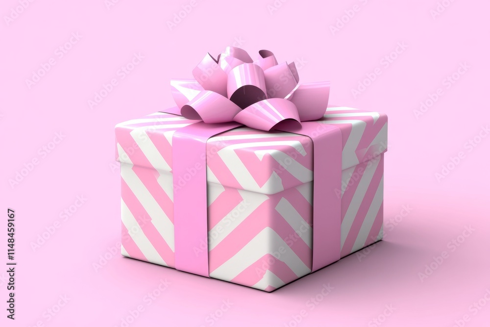 A simple geometric illustration of a wrapped gift with symmetrical patterns, rendered in soft pastel tones on a plain canvas A simple geometric illustration of a wrapped gift with symmetrical patterns, rendered in soft pastel tones on a plain canvas