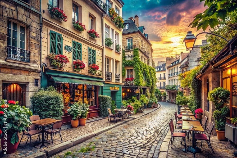 Fototapeta premium Vintage Paris XIV: Charming Streets, Parisian Architecture, Retro Photography, Old Paris, 14th Arrondissement, France