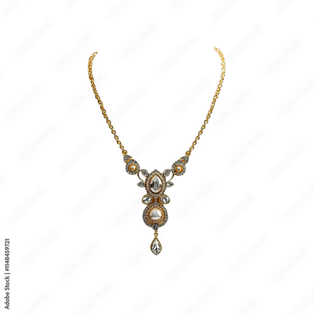Gold necklace with pearl and crystal accents