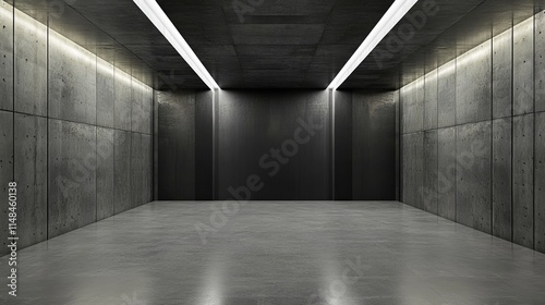 A minimalist, industrial space with concrete wall, background, mockups and sleek light, background, eleganting.
