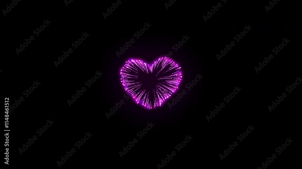 A vibrant animation of colorful heart fireworks in red, yellow, purple, and blue variations, ideal for overlays or festive scenes.