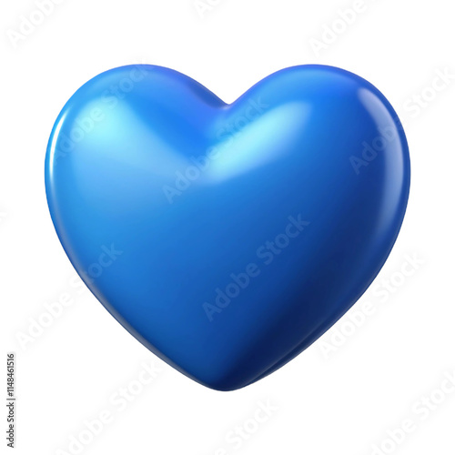 Vibrant, glossy blue heart shape isolated on white background.
