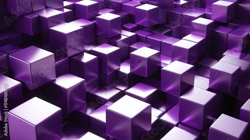3d rendering of floating purple metallic cubes in an abstract geometric composition.