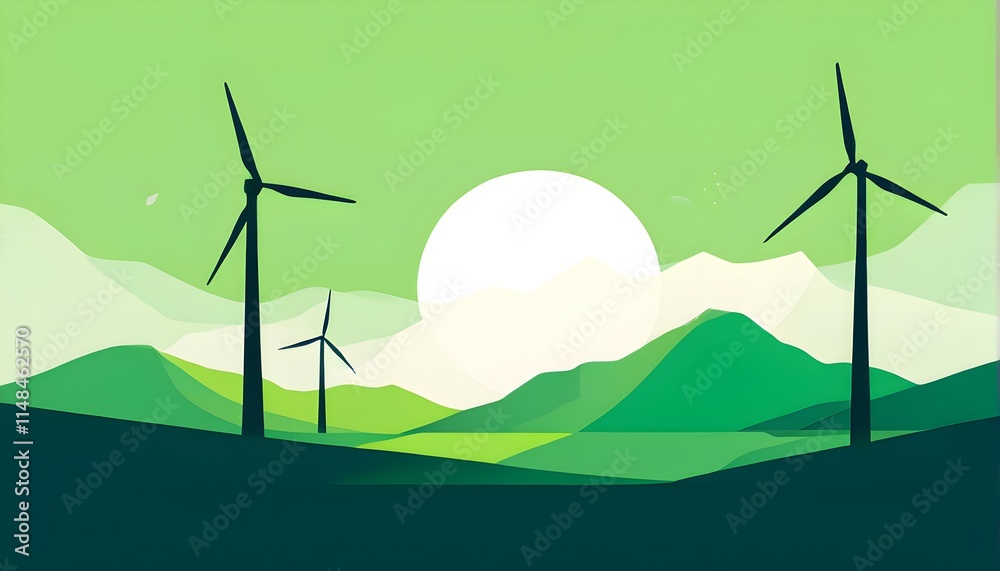 Fototapeta premium windmill as symbol for green energy, minimalist abstract illustration background