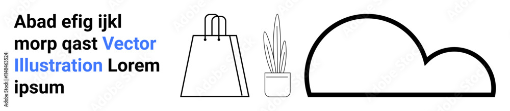 Shopping bag, potted plant, and cloud drawing represent contemporary lifestyle and retail experience. Ideal for e-commerce, environmental awareness, cloud services, sustainability, minimalist design Shopping bag, potted plant, and cloud drawing represent contemporary lifestyle and retail experience. Ideal for e-commerce, environmental awareness, cloud services, sustainability, minimalist design