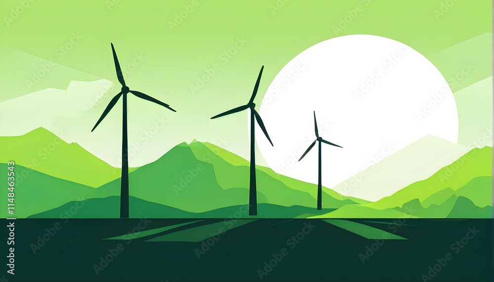 Fototapeta premium windmill as symbol for green energy, minimalist abstract illustration background