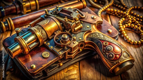 Vintage Sci-Fi Pistol: Retro Futuristic Weapon, Steampunk Handgun, Fantasy Space Gun,  Alien Technology Firearms photo