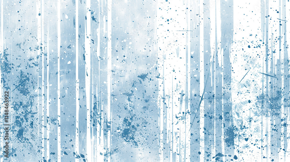 A blue and white painting of trees with blue paint splatters. A blue and white painting of trees with blue paint splatters.