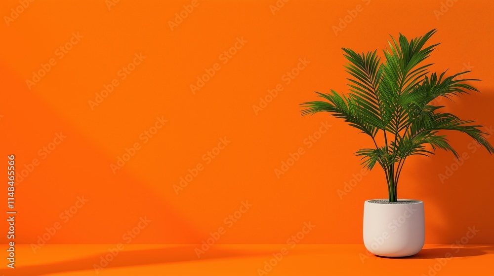 3D studio room with orange background. Empty floor and wall with product podium. Shadow overlay from window to countertop. Mockup illustration with sunlight. 3D studio room with orange background. Empty floor and wall with product podium. Shadow overlay from window to countertop. Mockup illustration with sunlight.