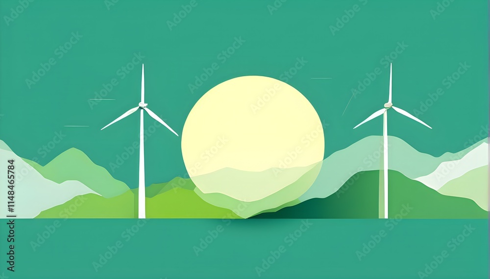Fototapeta premium windmill as symbol for green energy, minimalist abstract illustration background