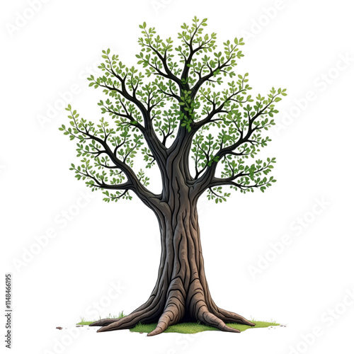 Tree with green leaves on black background