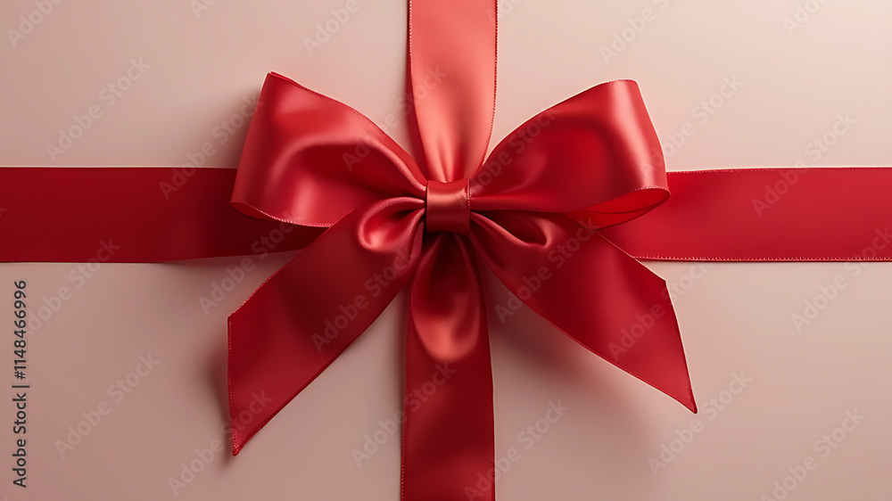 Red satin ribbon, glossy bow, gift wrapping, festive decoration Red satin ribbon, glossy bow, gift wrapping, festive decoration