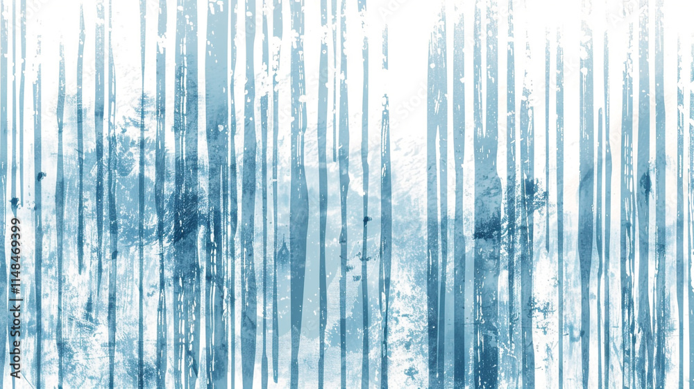 A blue and white painting of trees with blue paint splatters. A blue and white painting of trees with blue paint splatters.