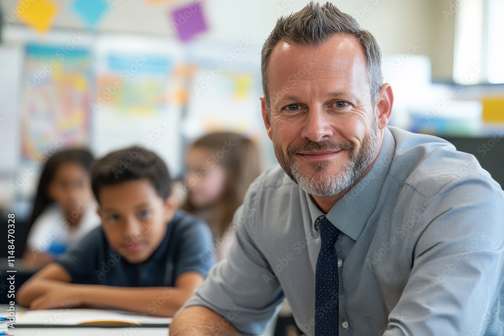 An educator captivates his students' attention while posing with one of them, symbolizing the importance of collaboration and support in a vibrant learning atmosphere. An educator captivates his students' attention while posing with one of them, symbolizing the importance of collaboration and support in a vibrant learning atmosphere.