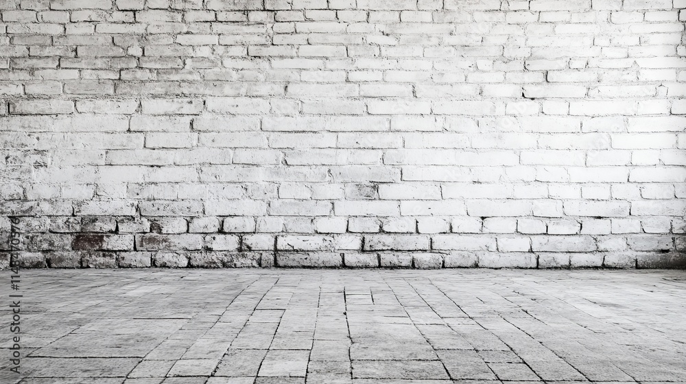 A minimalist interior featuring a textured white brick wall, background, mockup and a concrete floor. A minimalist interior featuring a textured white brick wall, background, mockup and a concrete floor.