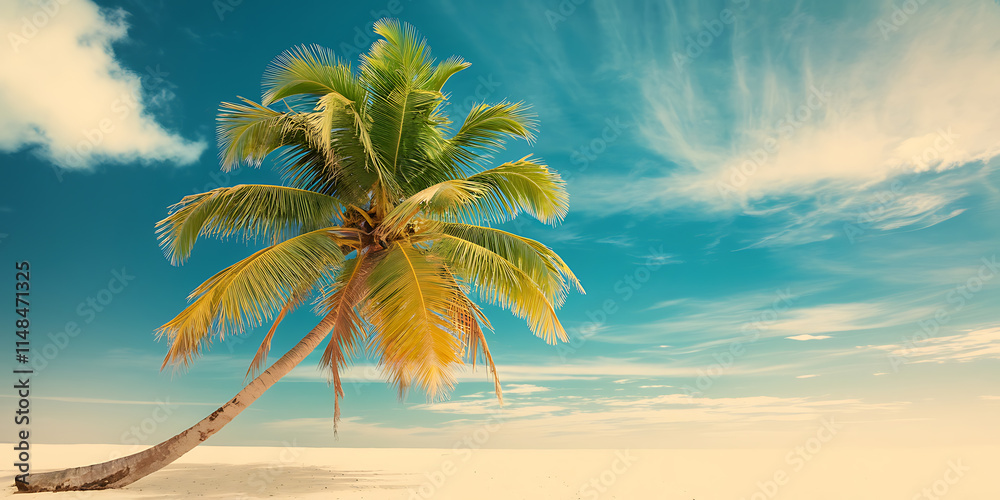 Obraz premium of a tropical paradise with a single palm tree