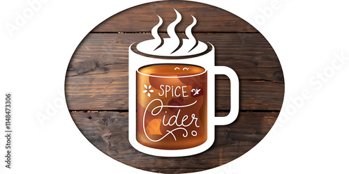 A cutout png design of a steaming mug of nonalcoholic spiced cider