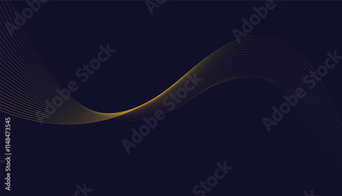 Dark abstract background featuring glowing, flowing wave lines in a modern purple-to-blue gradient. Futuristic design with shiny, smooth motion, perfect for technology-inspired visuals. Vector 