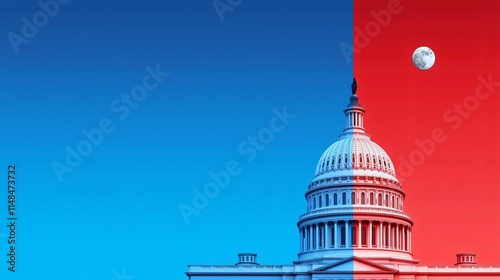 Colorful split image of the Capitol building against contrasting blue and red backgrounds.