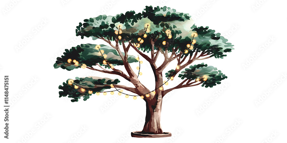 Fototapeta premium A watercolor style tree lighting isolated on a white background