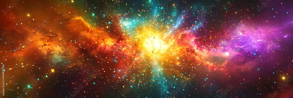 Fototapeta premium Cosmic,explosion,vibrant,colors,glowing,particles,science,fiction,covers,