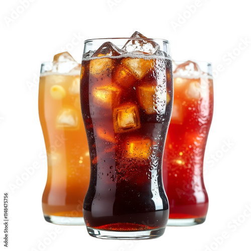 Obraz na płótnie Three frosty glasses of soda pop with ice cubes on a dark background w salonie