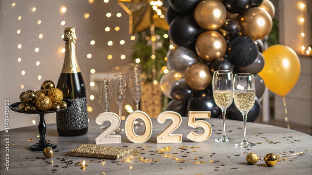 2025 Party Setup with Champagne and Festive Lights 2025 Party Setup with Champagne and Festive Lights