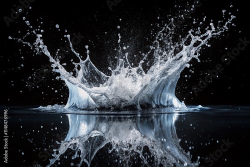 White Water Splash Silhouette, Black Background Photography, High-Resolution Image, Dramatic Lighting, Abstract Art