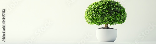 Green brain plant in a decorative pot, braininspired foliage, minimalist white background, representing creativity and intelligence, Generative AI digital art photo