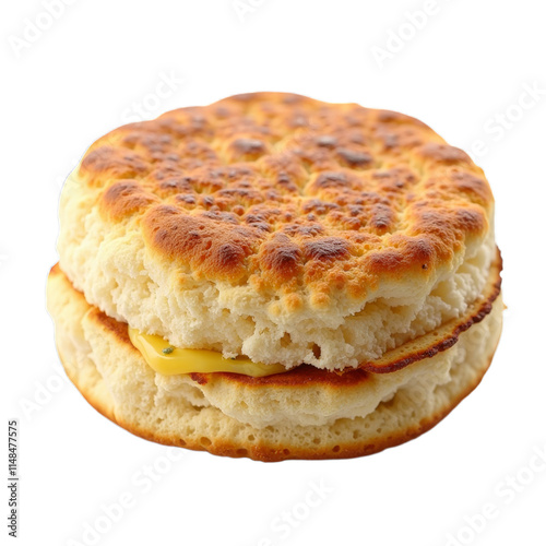 Goldenbaked muffin sandwich with melted cheese photo