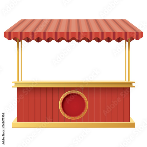 Street shop kiosk modern Chinese style isolated mock up with blank countertops display and blank circle frame graphic illustration. Small business and street food concept.