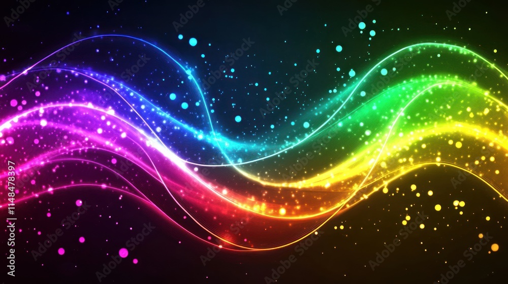 Obraz premium Rainbow Light Waves Sparkle Abstract Background