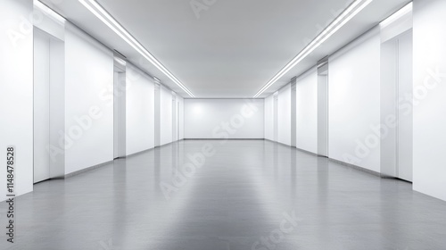Wallpaper Mural A spacious, minimalist gallery with white wall, background, mockups and polished flooring, ideal for exhibitions. Torontodigital.ca